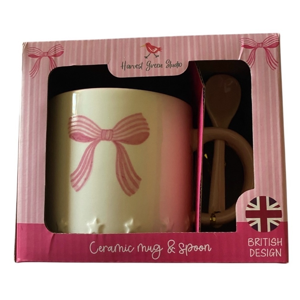NWT-HARVEST GREEN STUDIO-CERAMIC MUG AND SPOON-BRITISH DESIGN